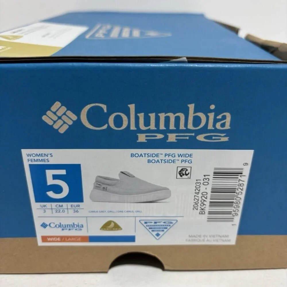 Columbia Women’s Boatside PFG Grey Slip-On Shoes, Size 5 Wide